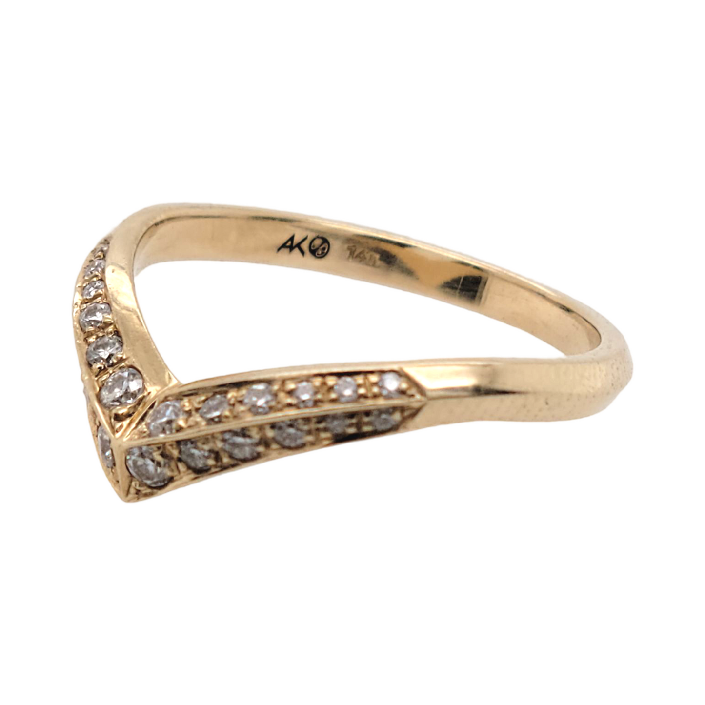 14k Yellow Chevron Band with Double Rows of Bead-Set Moissanites