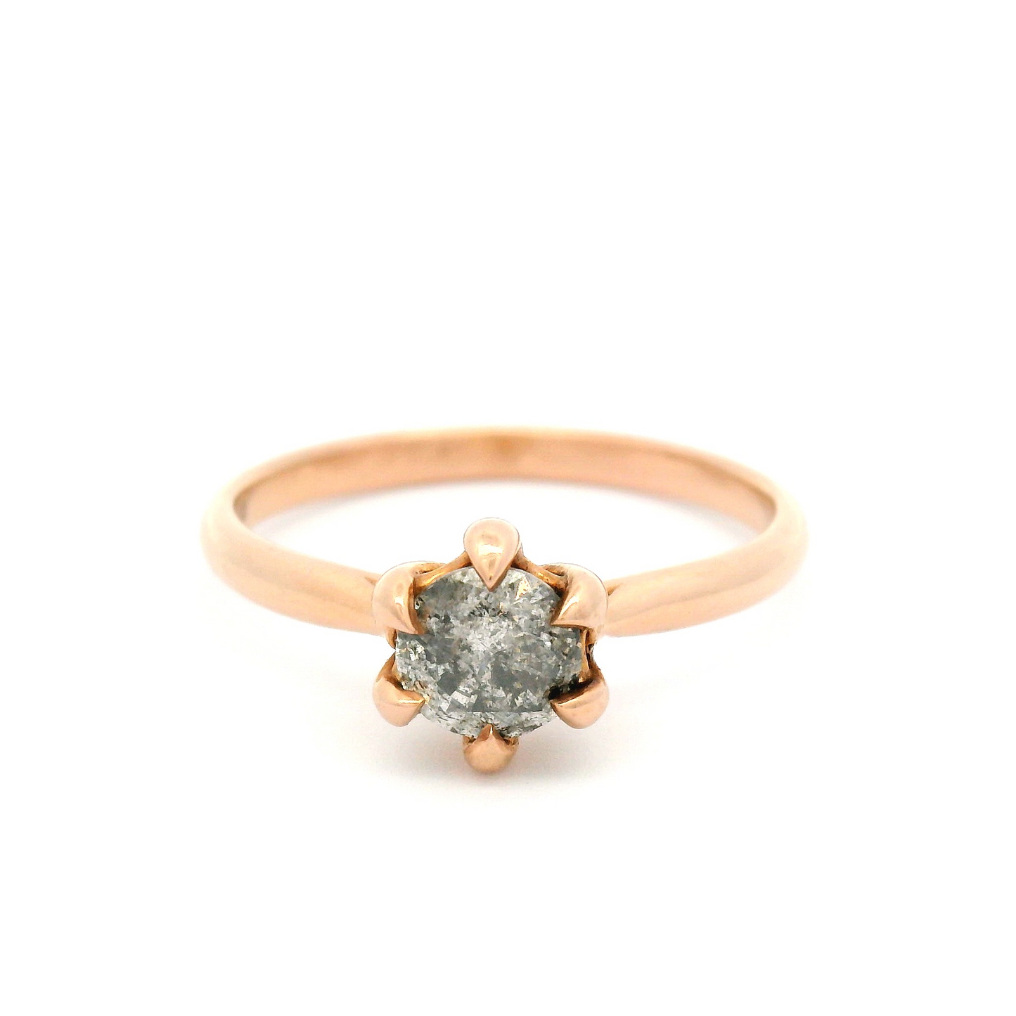 14k Rose Gold Solitaire with 0.54ct Salt and Pepper Rose-Cut Diamond