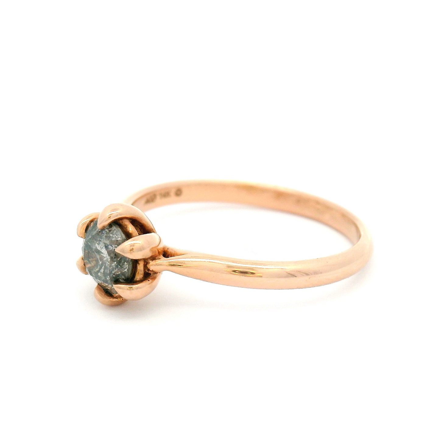 14k Rose Gold Solitaire with 0.54ct Salt and Pepper Rose-Cut Diamond