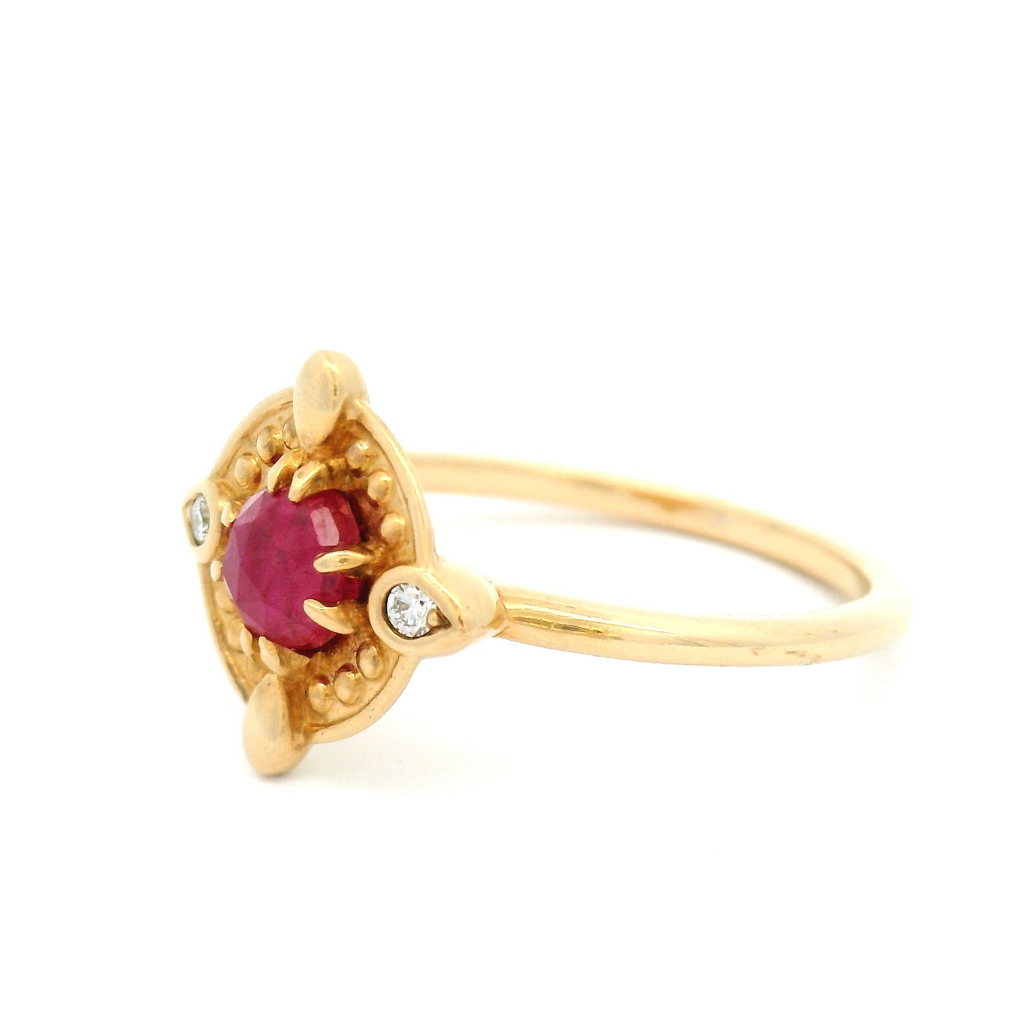 14k Yellow Ring with 5mm Rose-Cut Ruby and Accent Diamonds