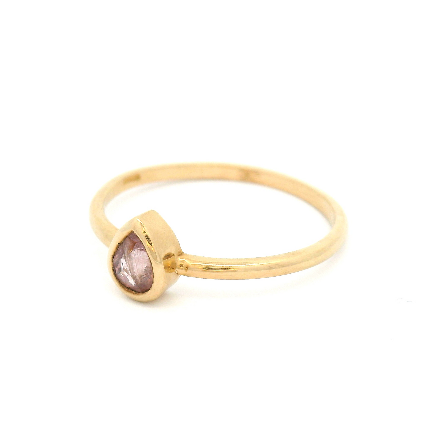 14k Yellow Gold Bezel Set Solitaire with Pink Pear-Shaped Sapphire