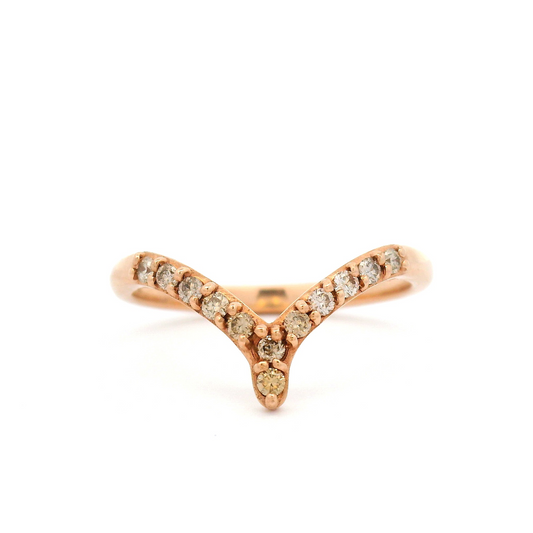 14k Rose Contour Band with 12 Bead-Set Champagne Diamonds