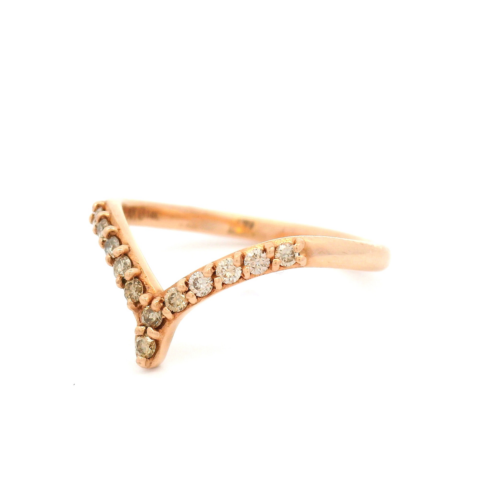 14k Rose Contour Band with 12 Bead-Set Champagne Diamonds