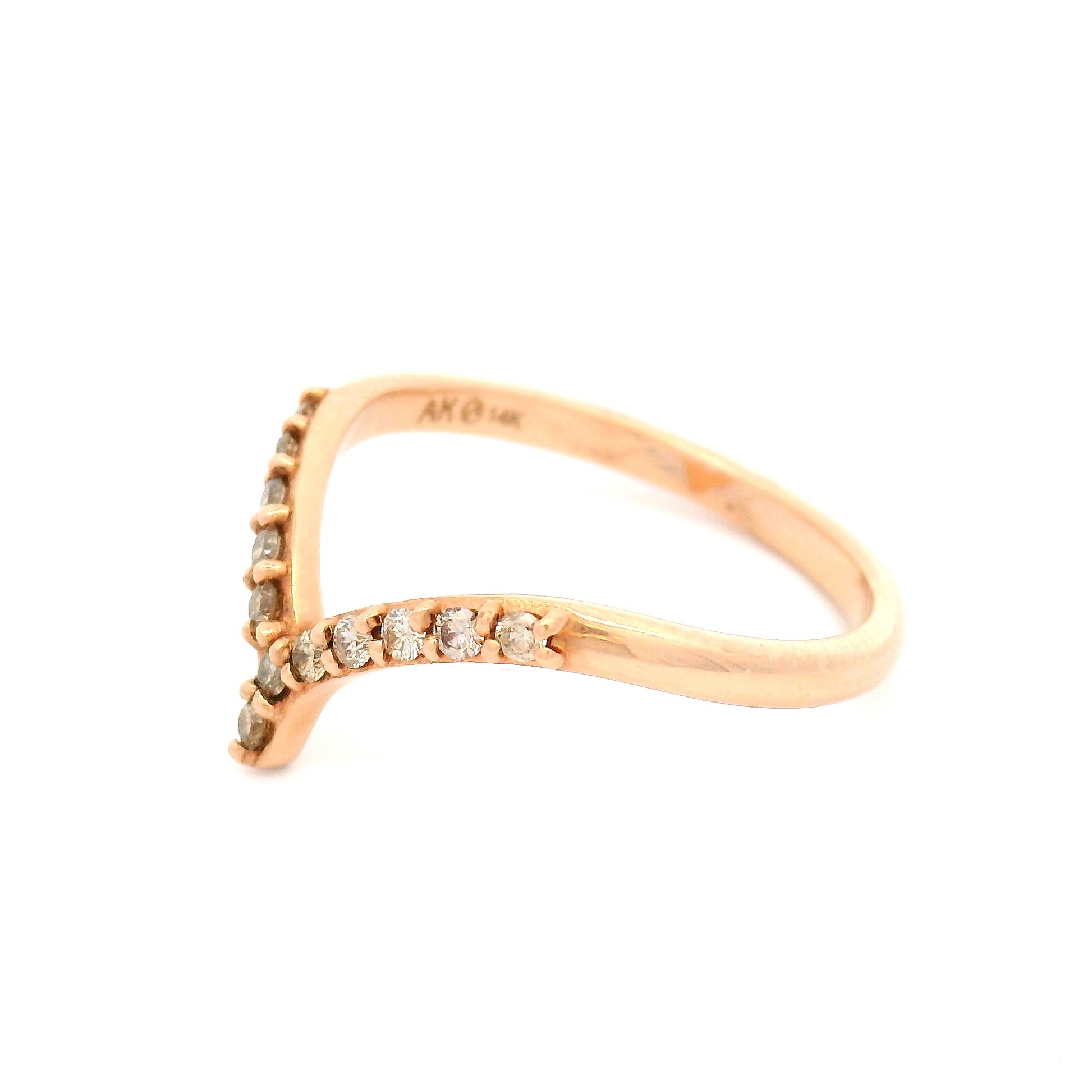 14k Rose Contour Band with 12 Bead-Set Champagne Diamonds