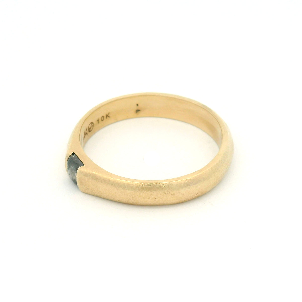 10K yellow gold textured band featuring a natural 0.19ct square rose-cut black diamond channel-set into the band.
