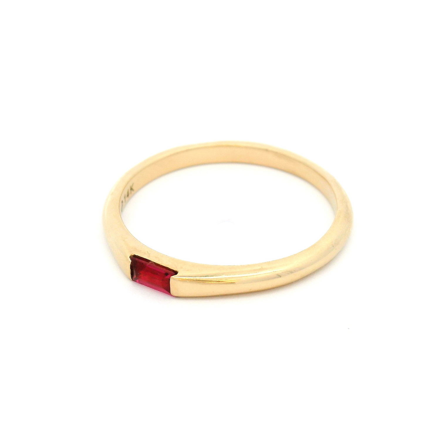14k Yellow Gold Channel-Set Solitaire with 2mm X 4mm Pink Tourmaline Baguette