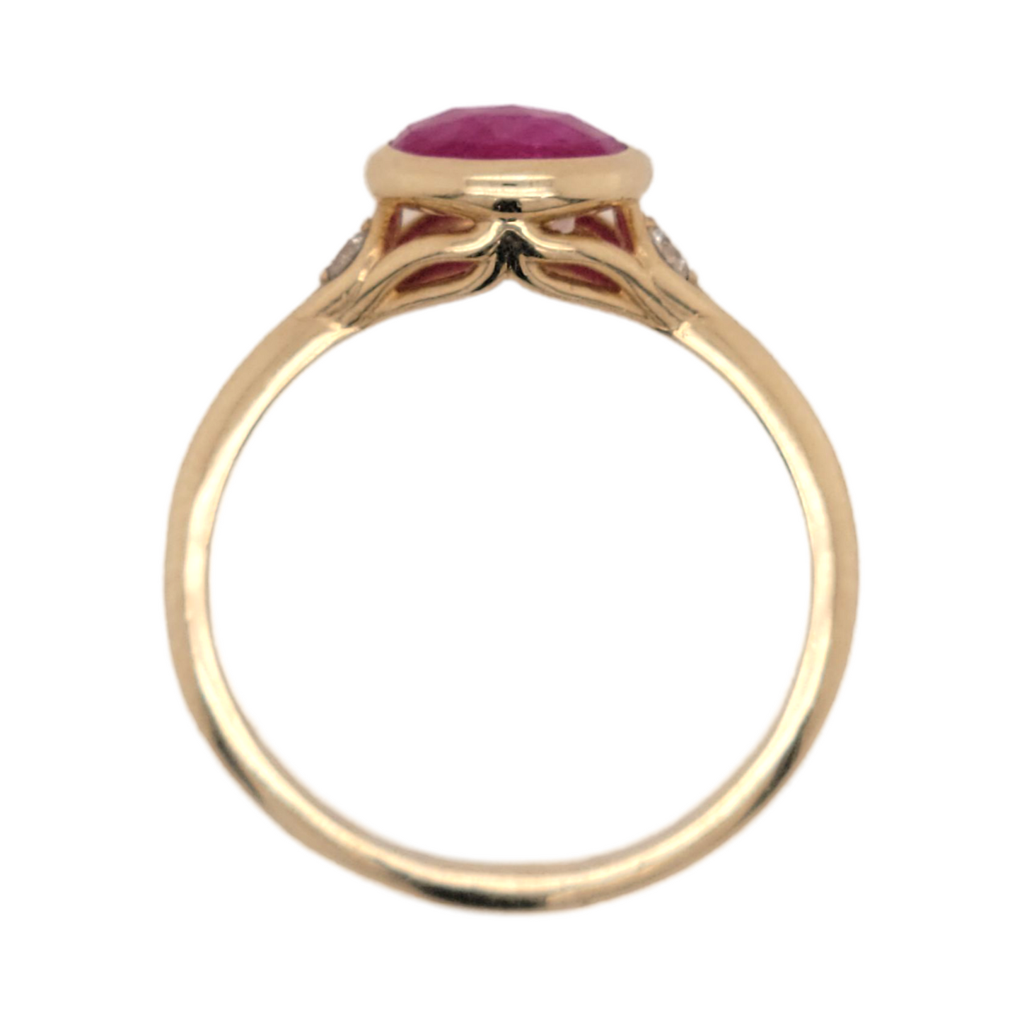 Thalia - 14k Yellow Bezel Set Solitaire with 7mm Rose-Cut Ruby and Accent Diamonds