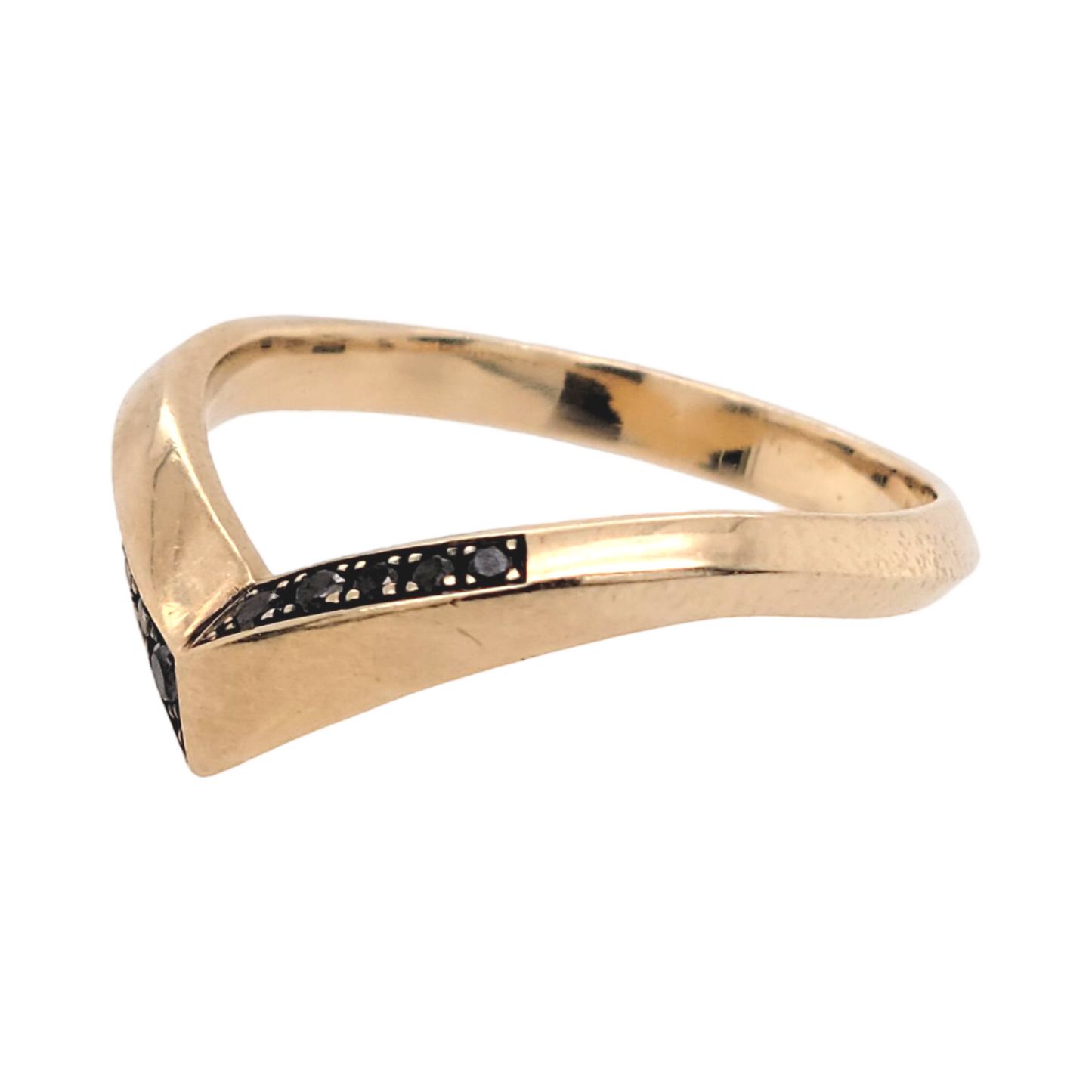 14k Yellow Chevron Band with Bead-Set Black Diamonds