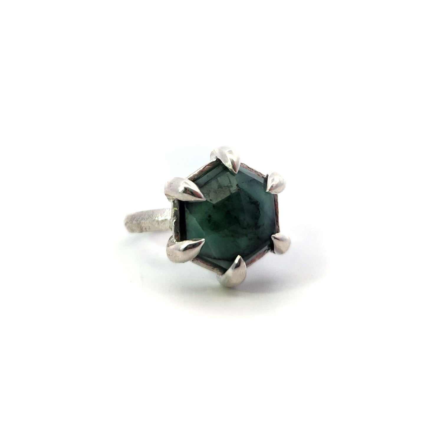 Sterling Silver Rustic Emerald Ring