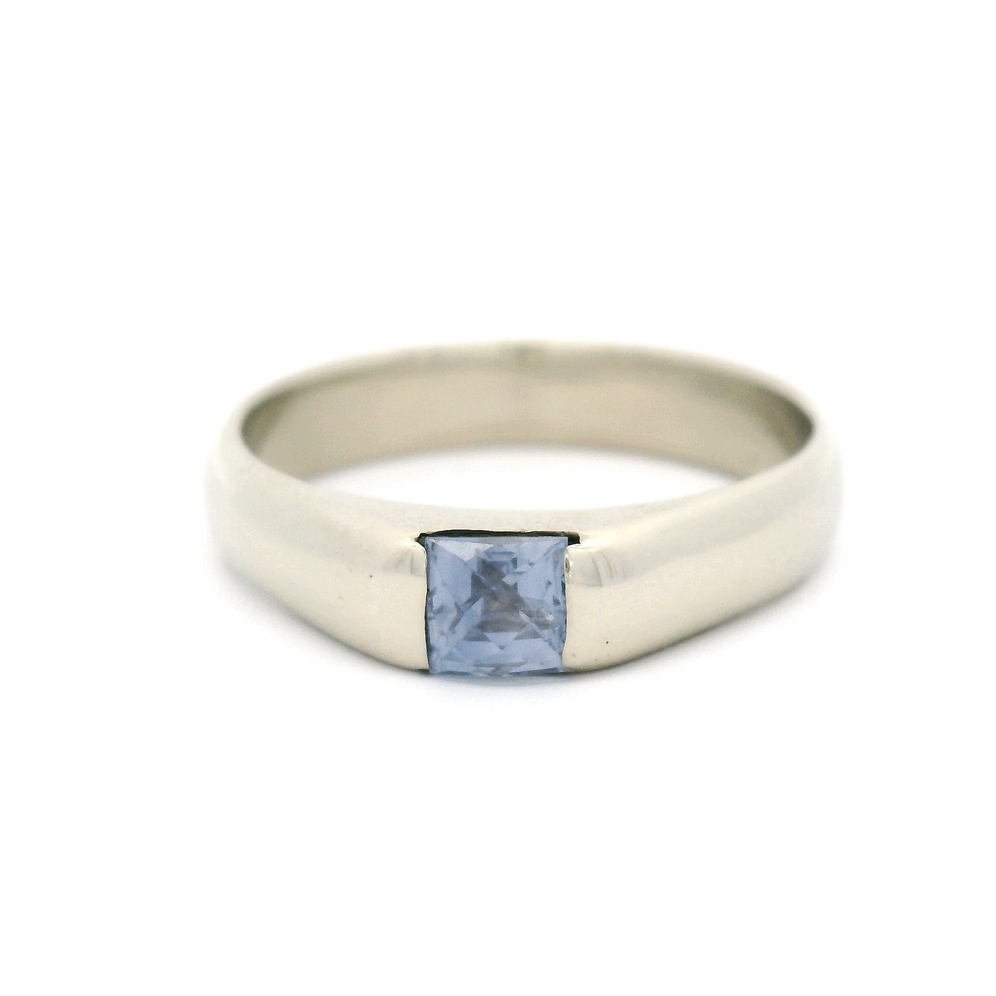 14k White Gold Channel-Set Solitaire with 0.48ct Blue Square Rose-Cut Sapphire