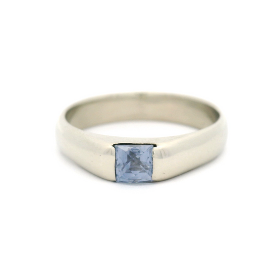 14k White Gold Channel-Set Solitaire with 0.48ct Blue Square Rose-Cut Sapphire