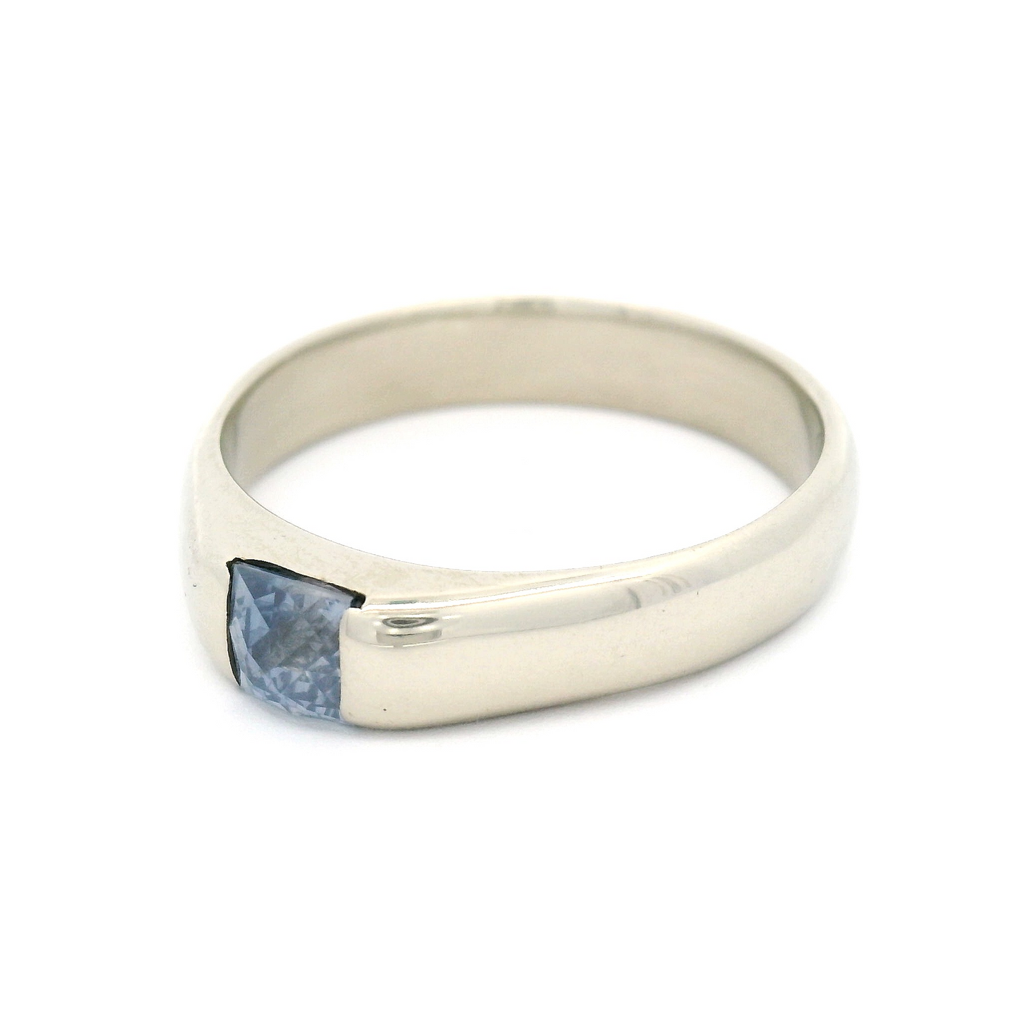 14k White Gold Channel-Set Solitaire with 0.48ct Blue Square Rose-Cut Sapphire