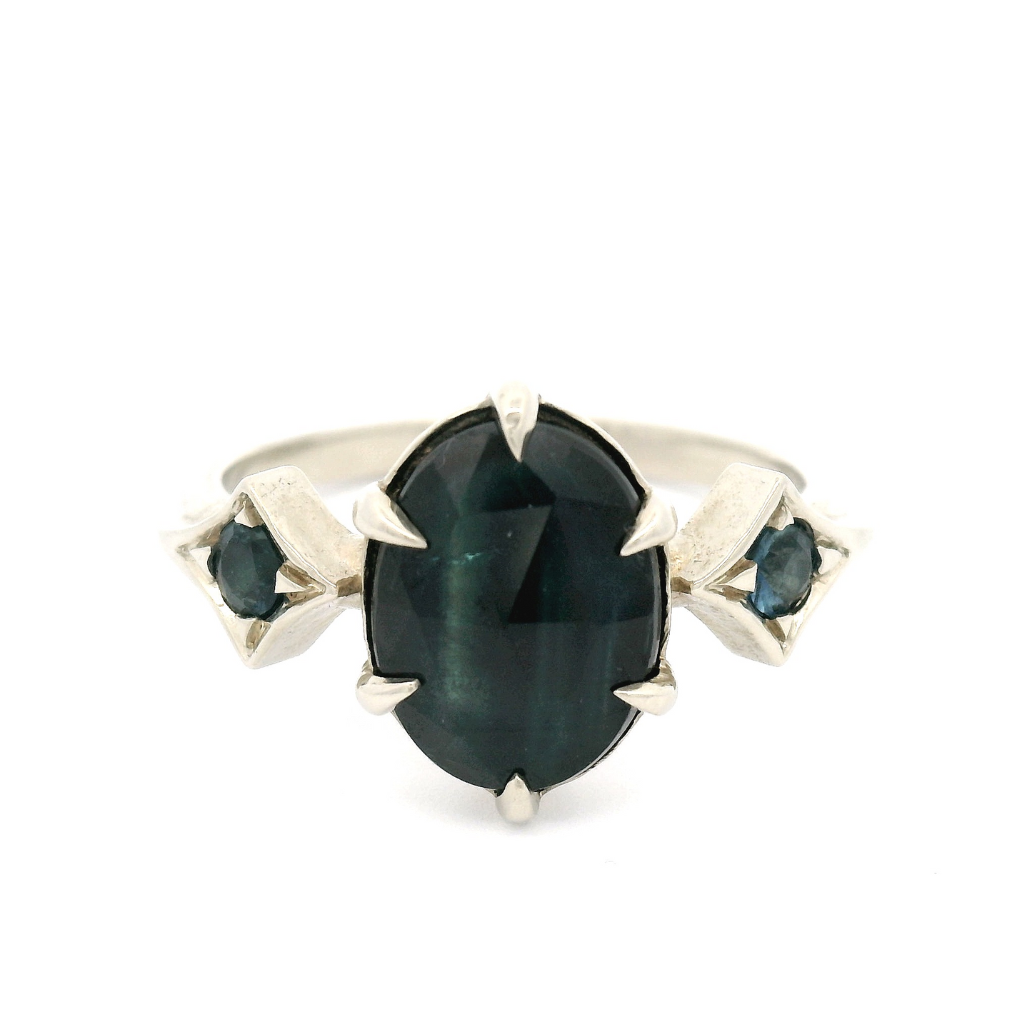 14k White Engagement Ring with 2.44ct Parti Blue Sapphire and Accent Sapphires