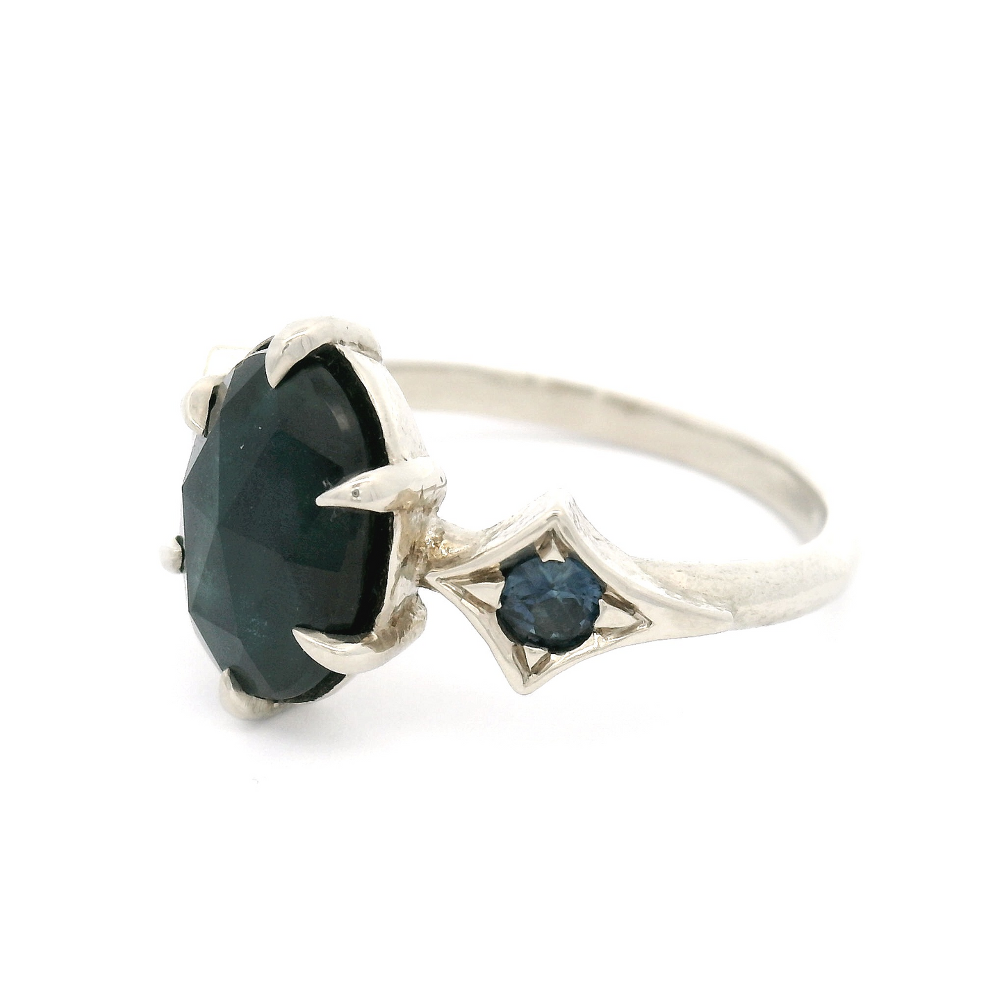 14k White Engagement Ring with 2.44ct Parti Blue Sapphire and Accent Sapphires
