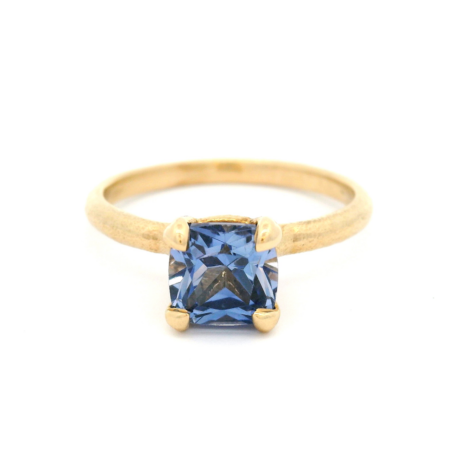14K Yellow Solitaire with 2.4ct Periwinkle Cushion Cut Sapphire