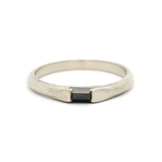 14k White Gold Textured Channel-Set Solitaire with 2mm X 4mm Black Rose-Cut Diamond