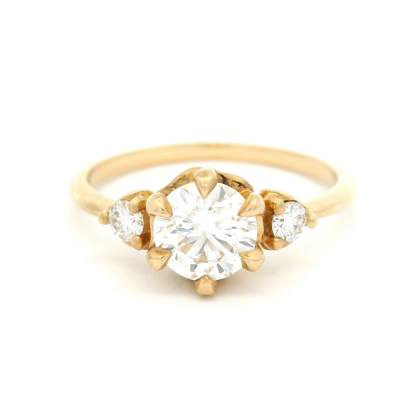 14k Yellow Three-Stone Ring with 0.80ct Lab-Grown Diamond and Accent Diamonds