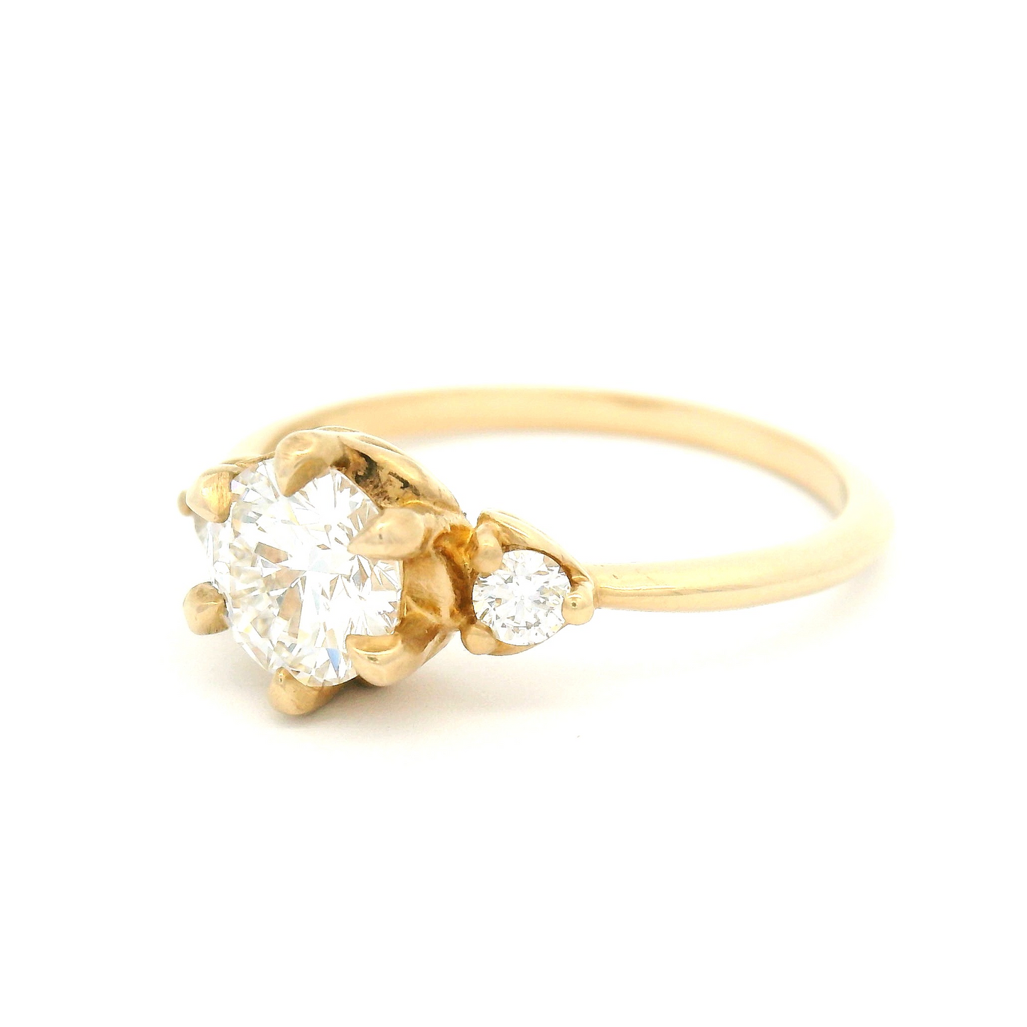 14k Yellow Three-Stone Ring with 0.80ct Lab-Grown Diamond and Accent Diamonds