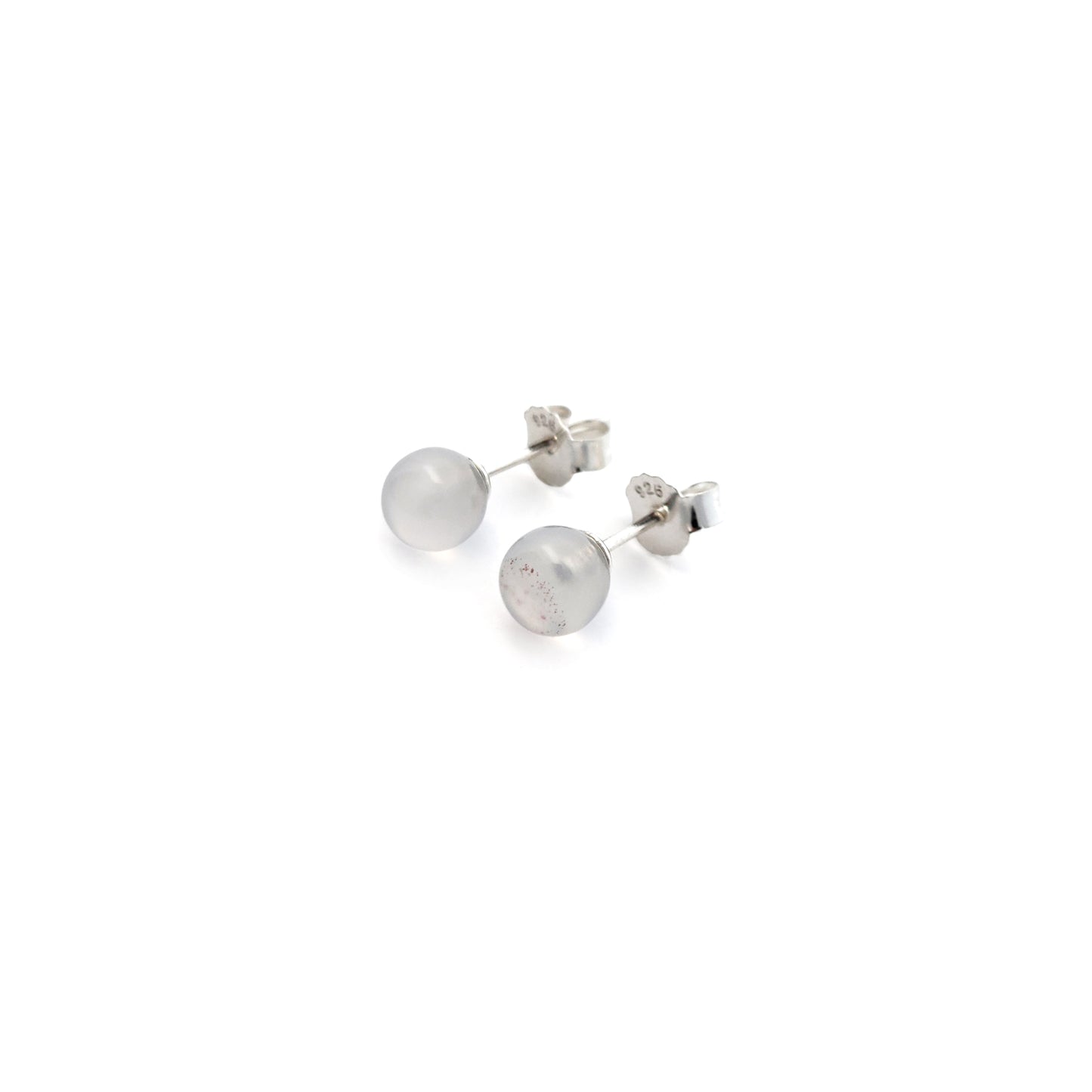 White Agate Round 6mm Stud Earrings