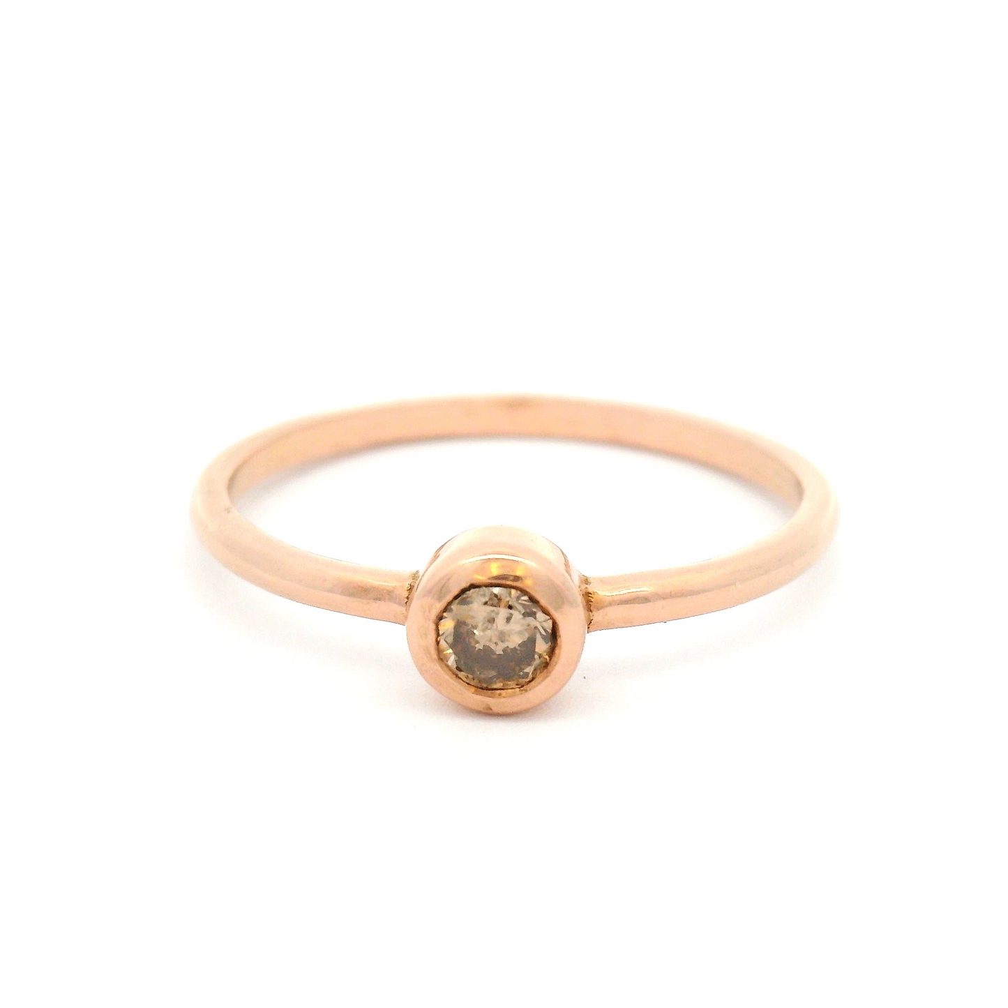 14k Rose Gold Bezel Set Solitaire with Champagne Diamond
