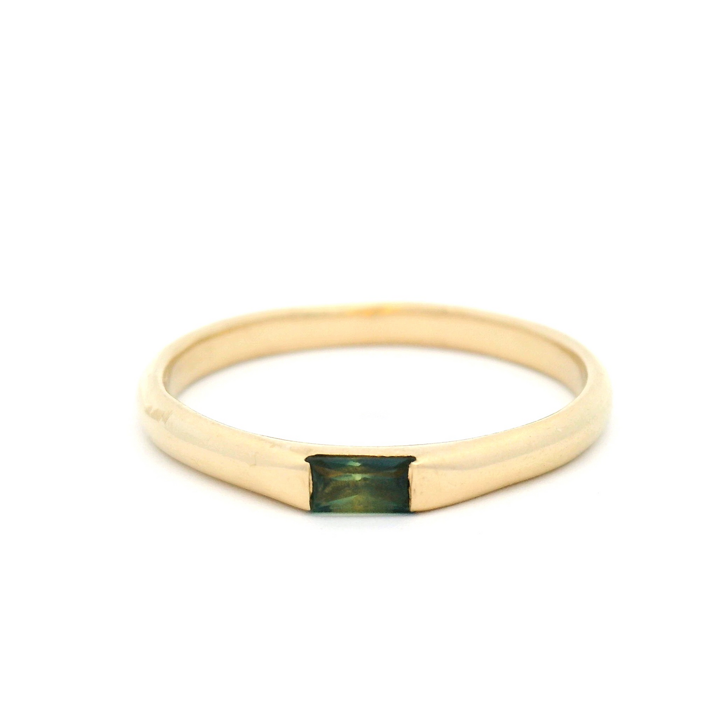 14k Yellow Gold Channel-Set Solitaire with 2mm X 4mm Green Sapphire Baguette