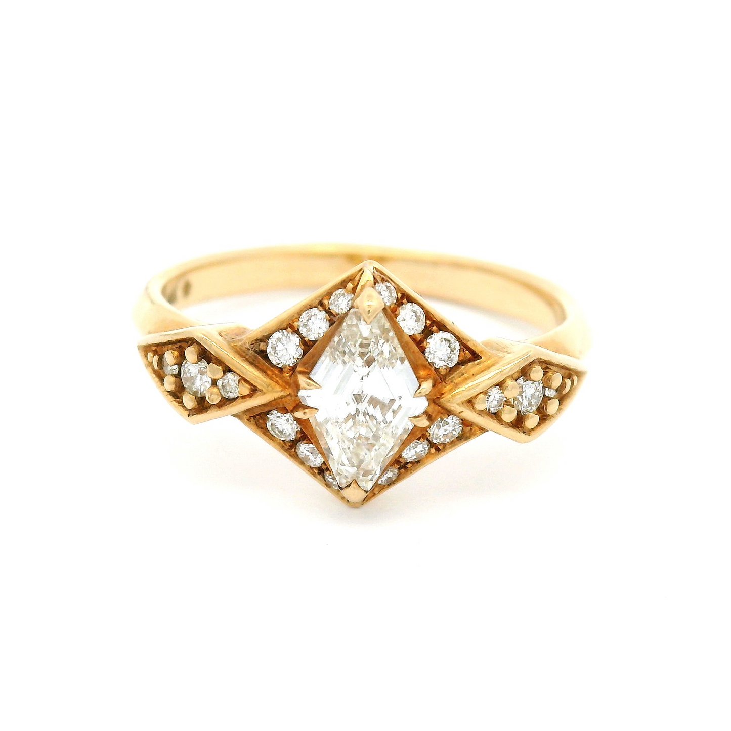 14k Yellow Engagement Ring with 0.53ct Canadian Fancy Cut Diamond and Accent Diamonds