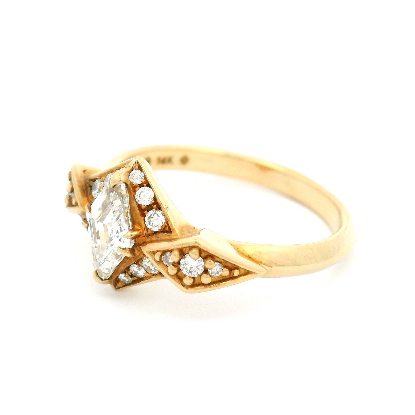 14k Yellow Engagement Ring with 0.53ct Canadian Fancy Cut Diamond and Accent Diamonds