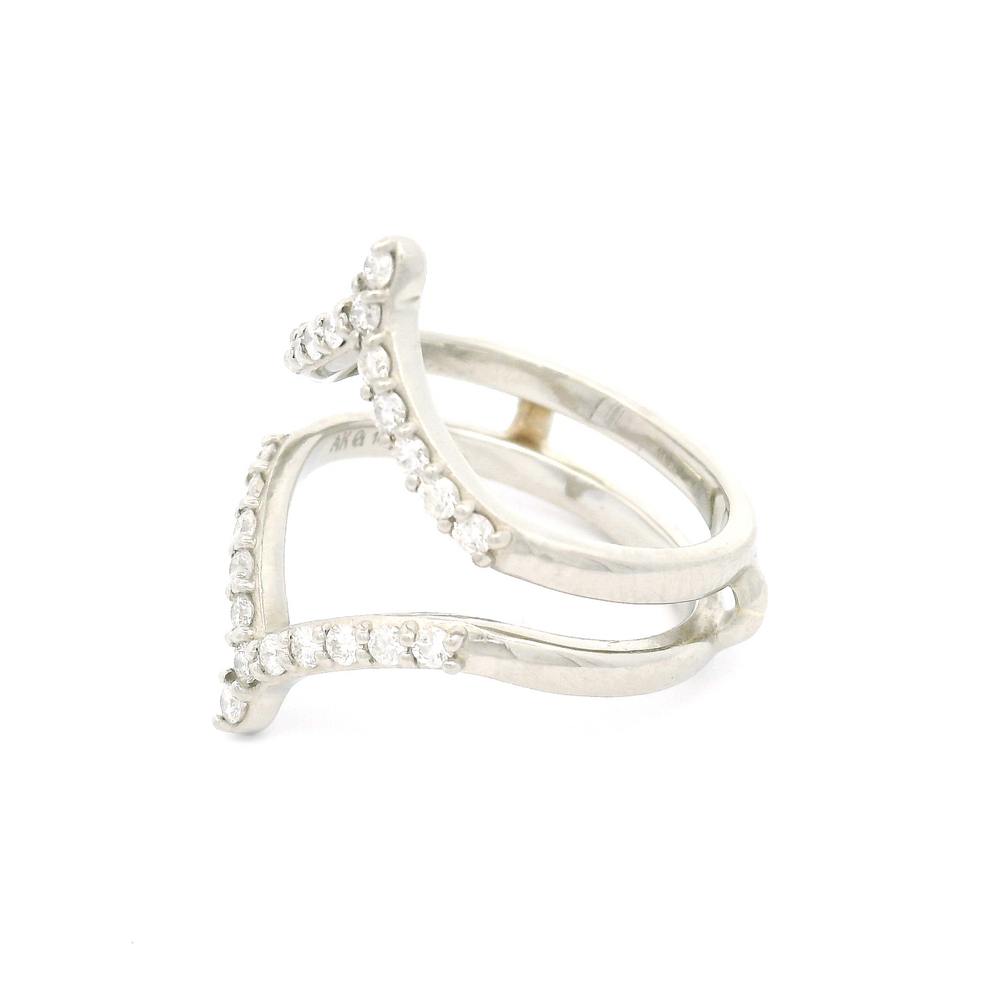 14k White Chevron Jacket Band with 0.42cts Bead-Set Diamonds