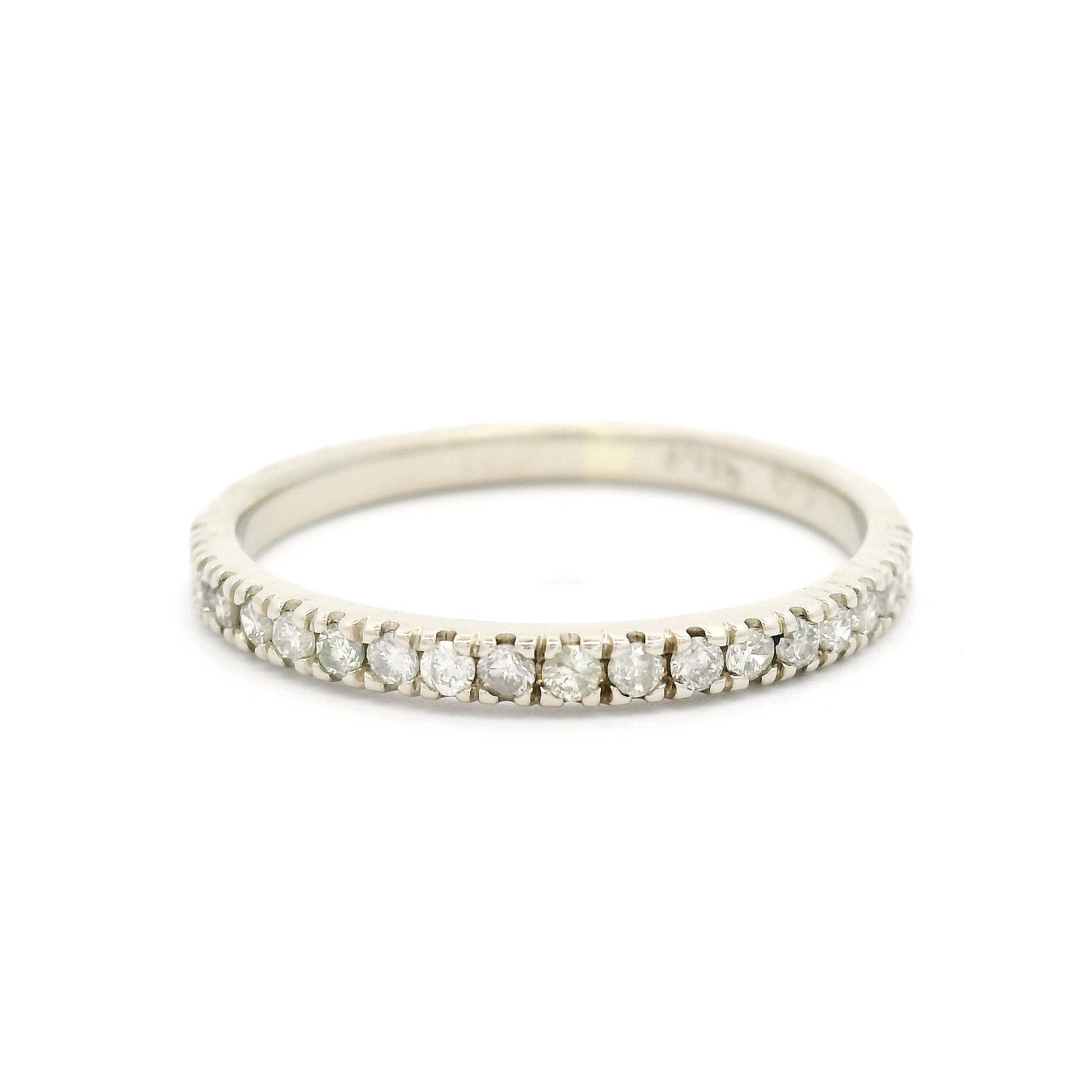 14k White Hammered Half-Eternity Band with 0.30cts Bead-Set Diamonds