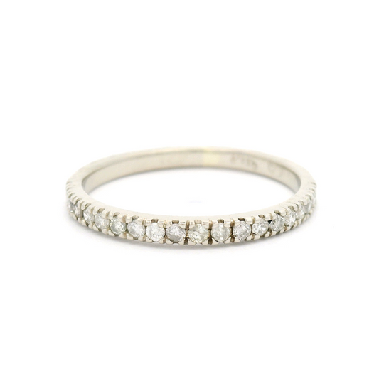 14k White Hammered Half-Eternity Band with 0.30cts Bead-Set Diamonds