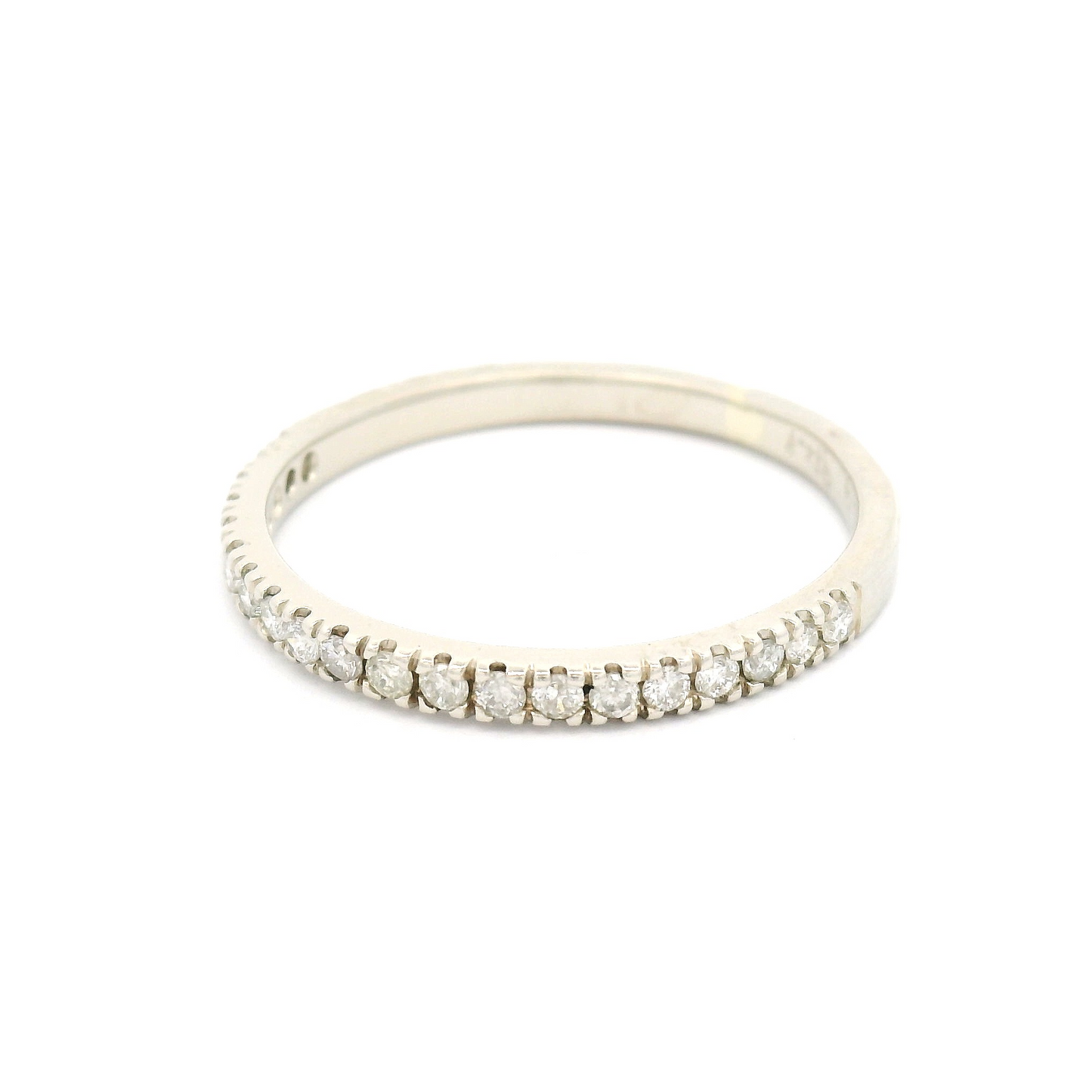14k White Hammered Half-Eternity Band with 0.30cts Bead-Set Diamonds