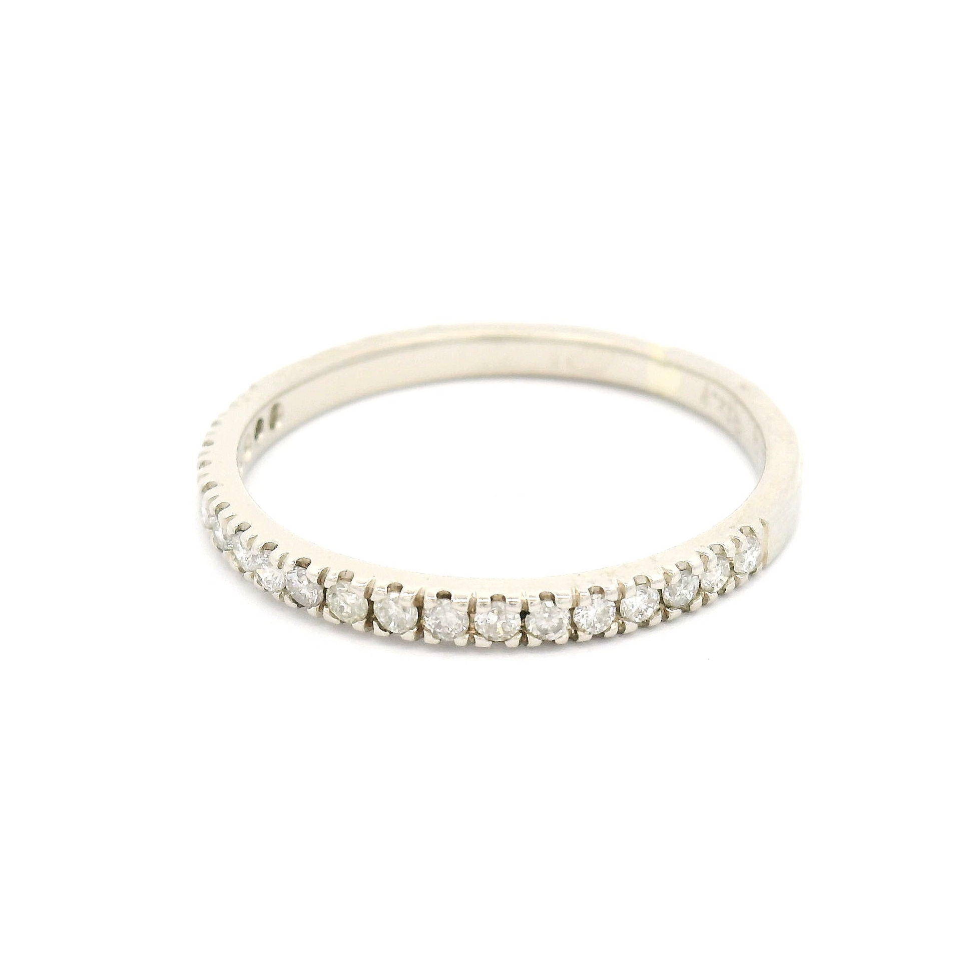 14k White Hammered Half-Eternity Band with 0.30cts Bead-Set Diamonds