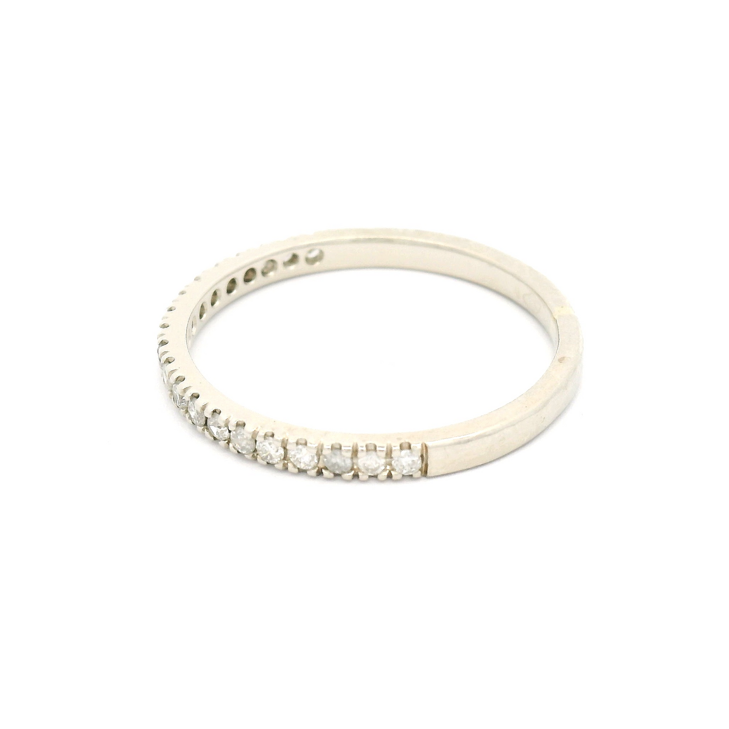 14k White Hammered Half-Eternity Band with 0.30cts Bead-Set Diamonds