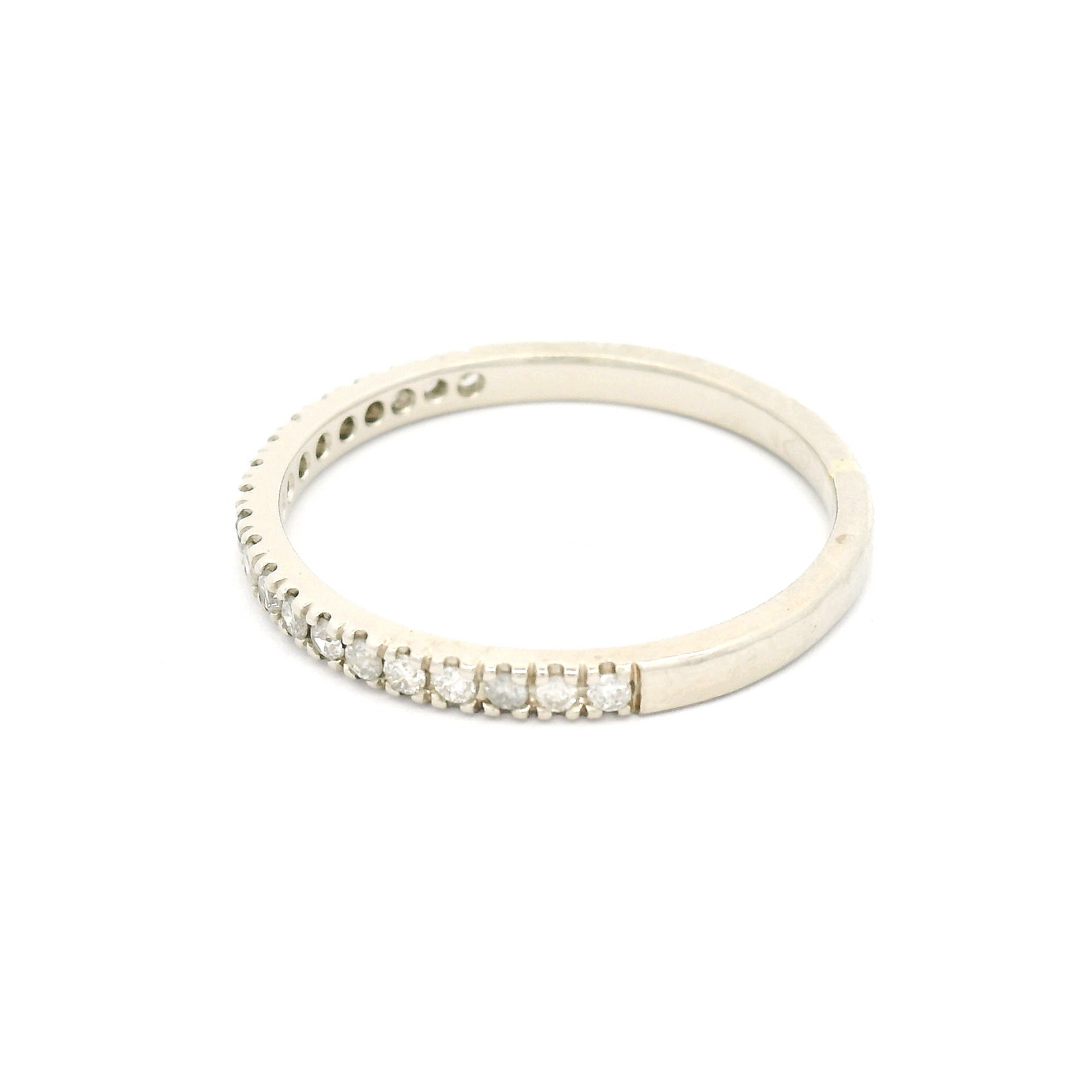 14k White Hammered Half-Eternity Band with 0.30cts Bead-Set Diamonds