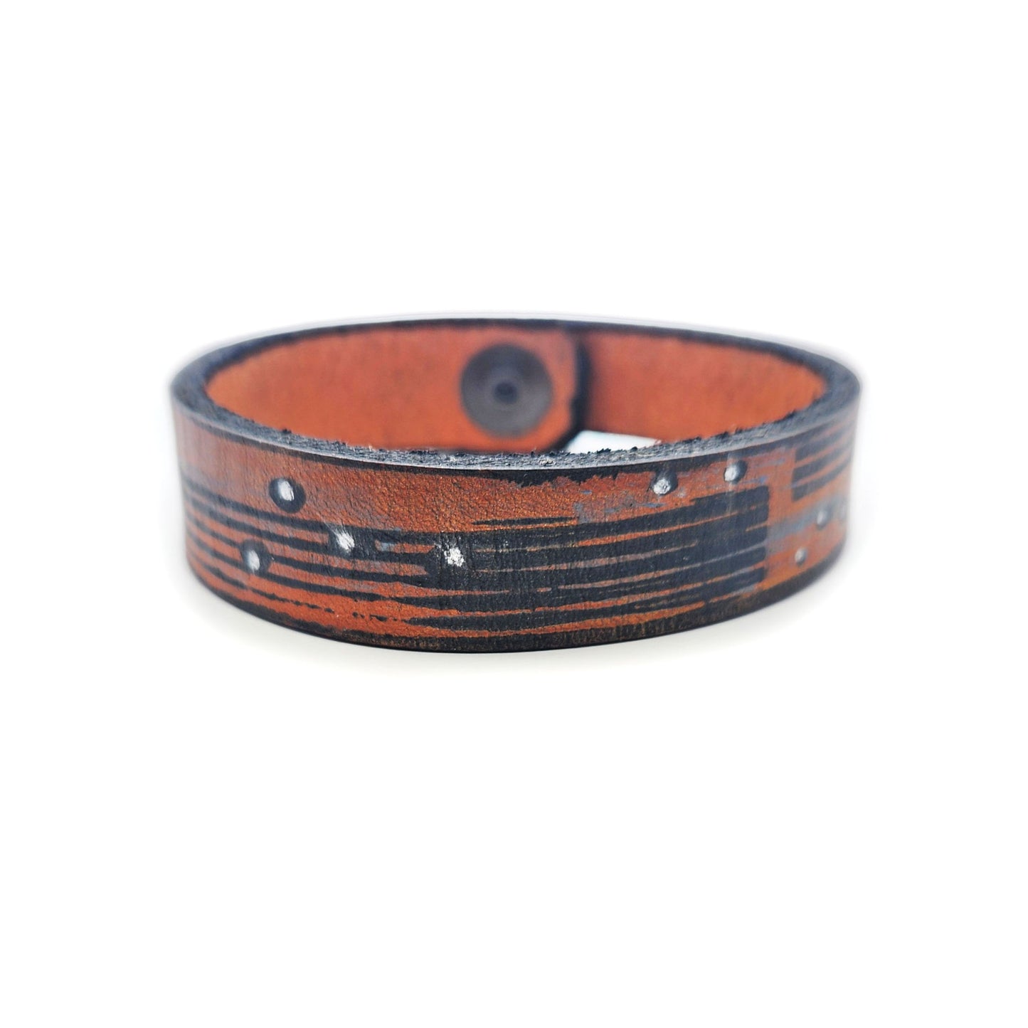 3/4" Orange Stripes Leather Bracelet