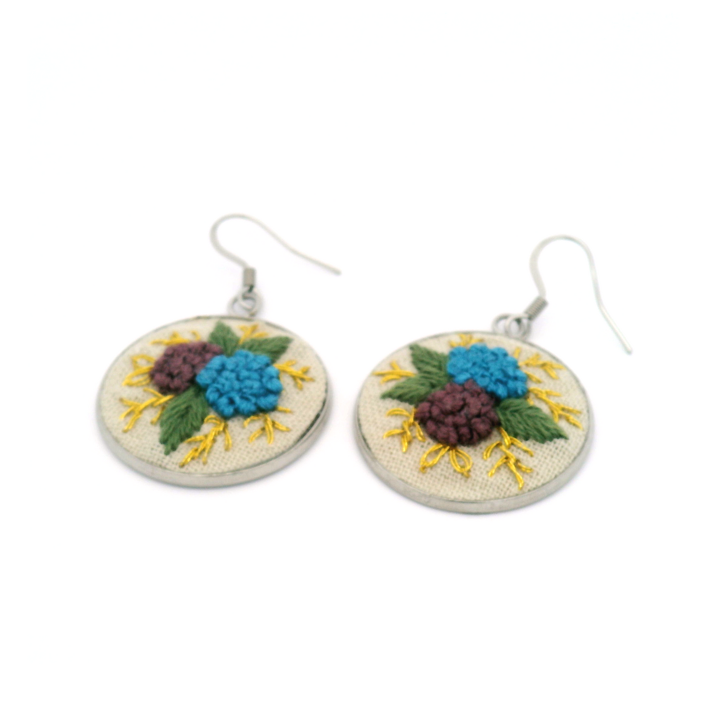 Small Blue and Purple Flower Earrings