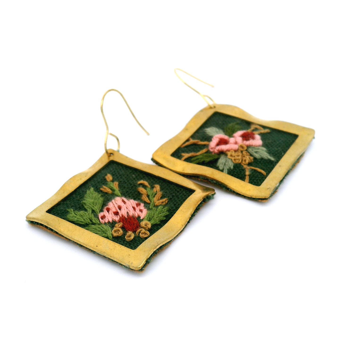 Large Square Pink Rose Earrings