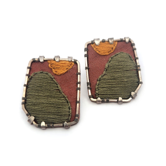 Textile Fabric Pink & Green Earrings