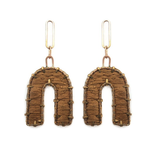 Textile Fabric Brown Arch Earrings