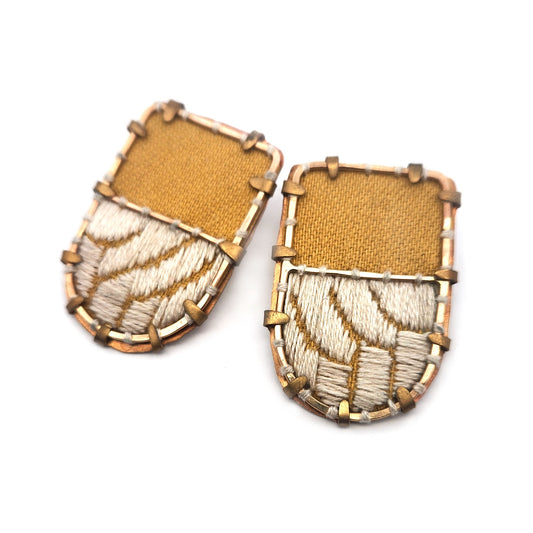 Textile Fabric White & Yellow Earrings