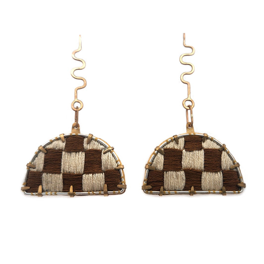 Textile Fabric Checkered Earrings