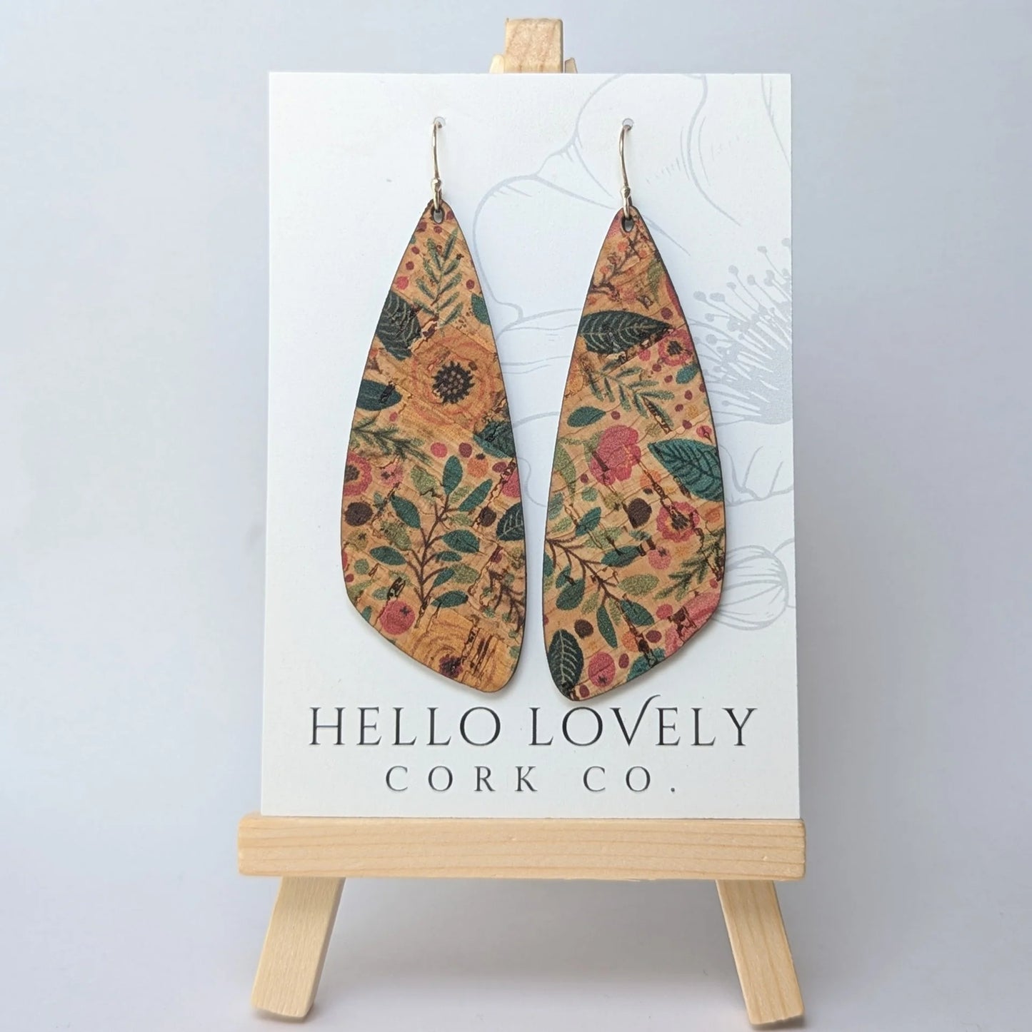 Large Floral Cork Earrings - Wing