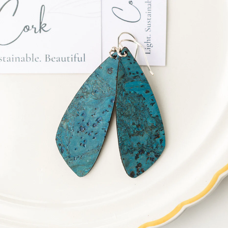 Large Deep Teal Cork Earrings - Wing