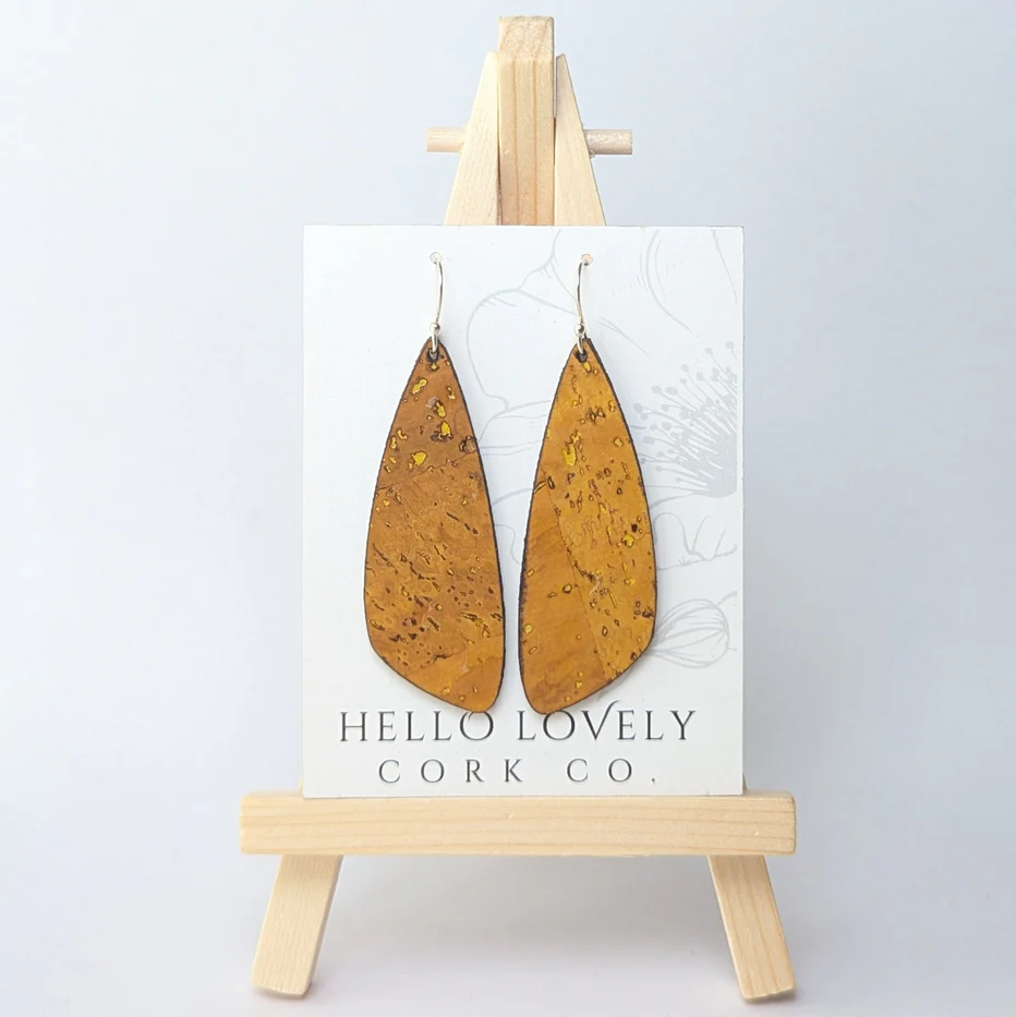 Large Ochre Yellow Cork Earrings - Wing