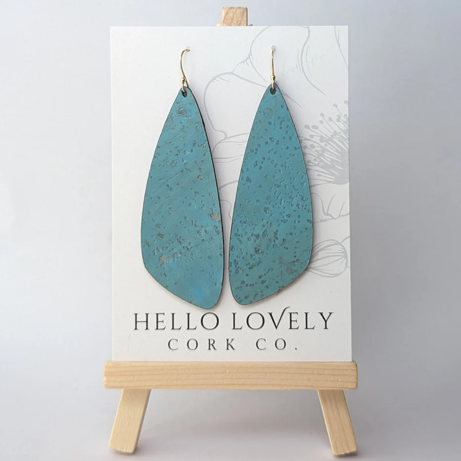 Large Teal Cork Earrings - Wing