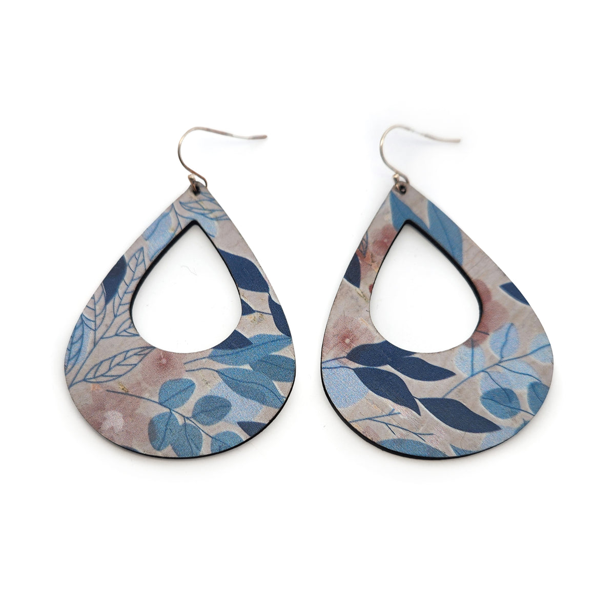 Large Cork Leafy Teardrop Earrings