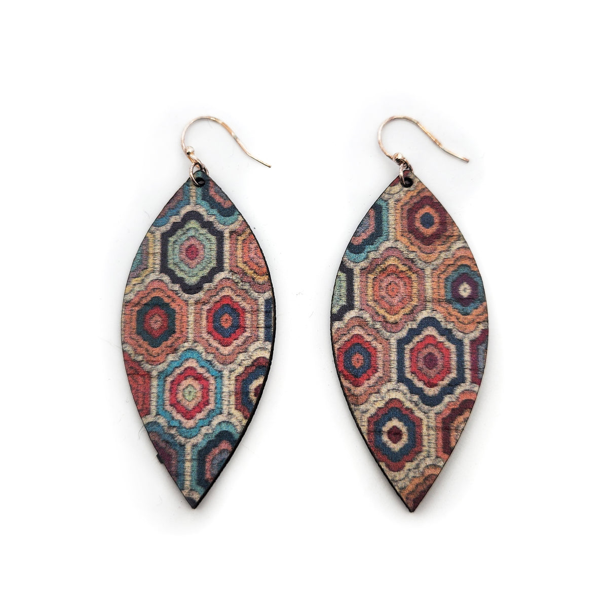 Large Pattered Leaf Cork Earrings