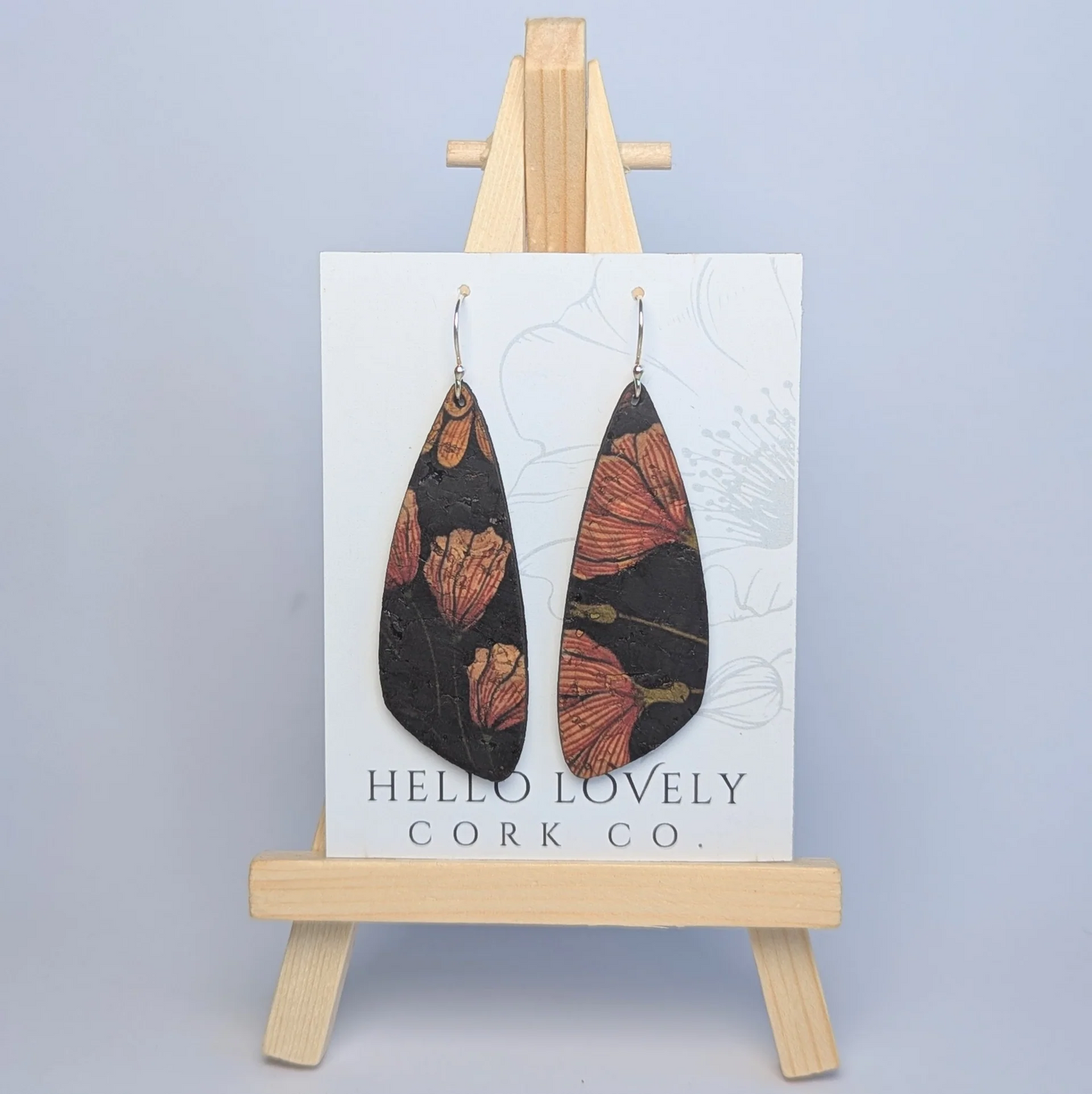 Medium Black and Floral Cork Earrings - Wing
