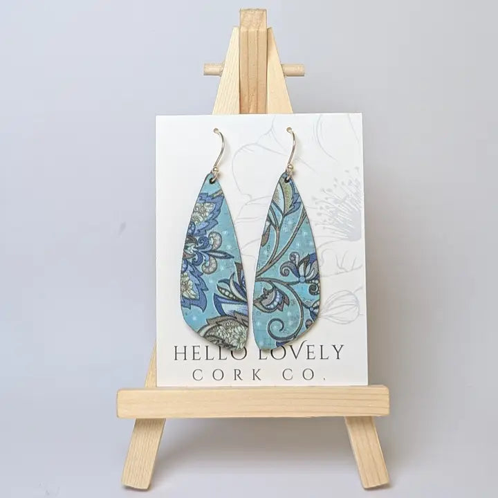 Medium Blue Floral Cork Earrings - Wing