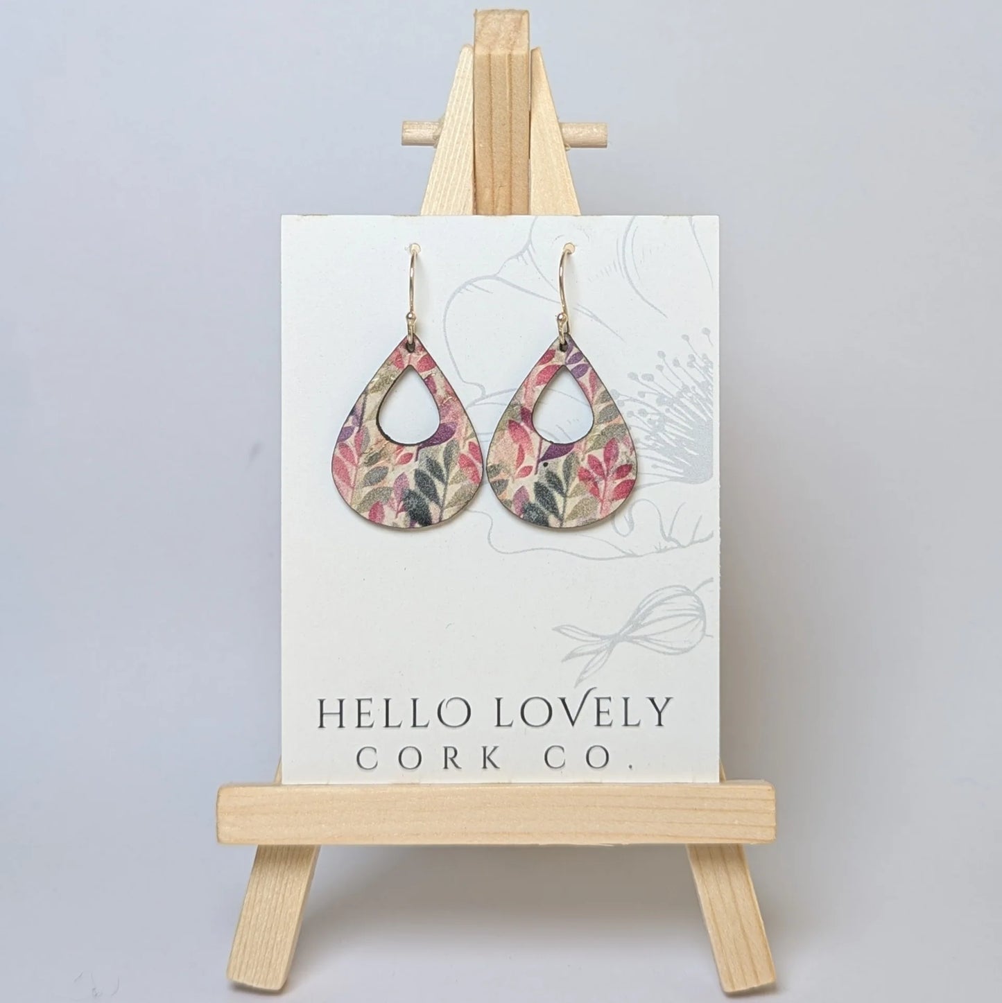 Medium White & Floral Cork Earrings - Teardrop
